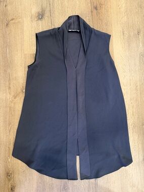 MM. Lafleur Blue Draped Collar Sleeveless Top Small